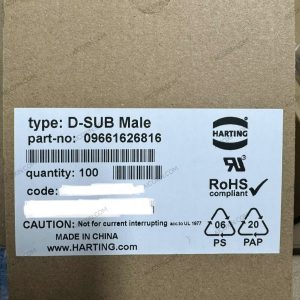 HARTING 09661626816 9-Contact 7.5A Low-Profile Right-Angle Male D-Sub PCB Connector